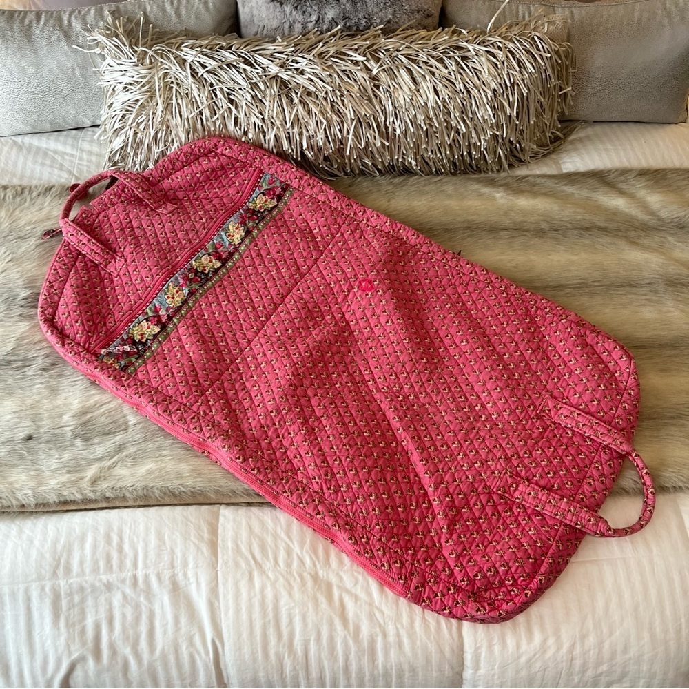 Vintage VERA BRADLEY Pink Pansy 2003 Garment Bag Travel Green Floral Y2K Quilted